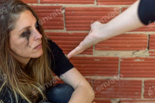 Preview: offering hand to depressed crying woman