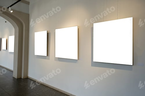 Vista previa: Marcos de fotos en blanco sobre pared gris con lámpara incandescente, maqueta