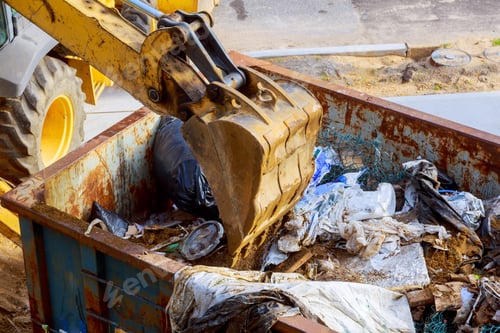 Preview: wheel material handler dumping refuse disposal with excavator shovel construction site