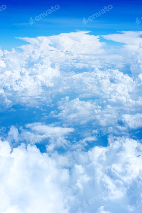 Preview: Aerial view of Blue sky and Cloud Top view from airplane window,Nature background