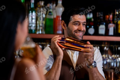 Preview: A charismatic bartender or mixologist smiles at a customer