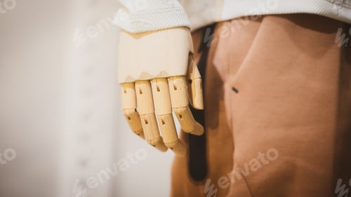 Preview: Artificial hand made of wood on a manikin