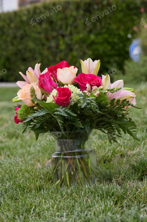 Preview: Vertical photo of bunch of fresh flowers in vase