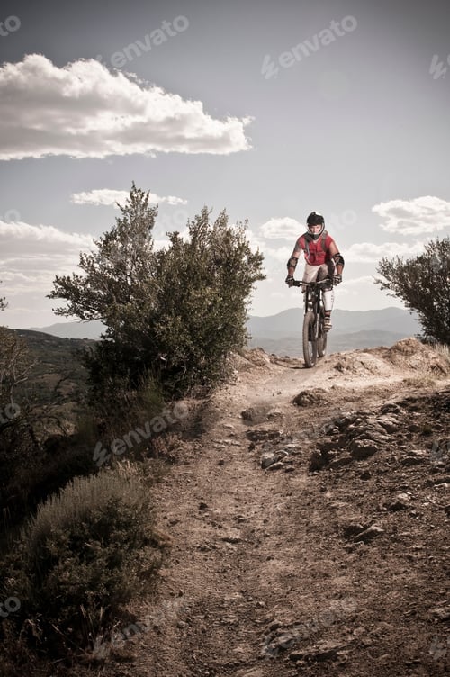Preview: Mountain biker on rocky path