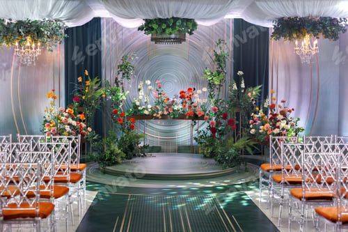 Preview: Decor of the exit ceremony at the wedding with lovely bright colors. Lots of flowers at the wedding.