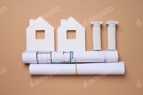 Preview: House design concept, top view, flat lay.