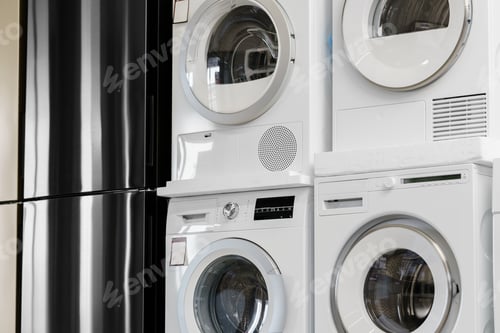 Preview: Close up of new dryer machine in household appliances store
