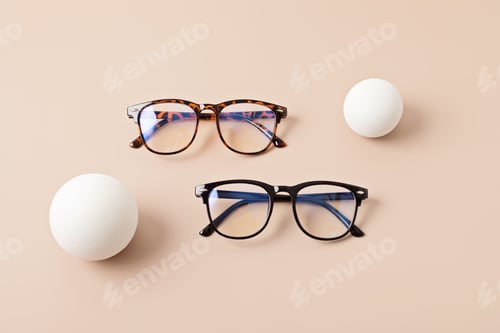 Preview: Stylish eyeglasses. Optical store, glasses selection at optician, fashion accessories