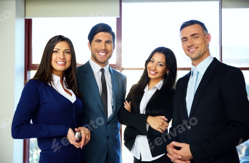Preview: Group Of Cheerful Business People Standing In Office