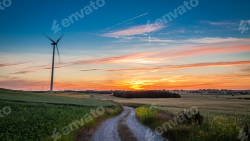 Preview: Stunning dusk with wind turbines as alternative energy