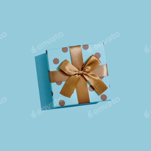 Preview: Festive gift box on blue background