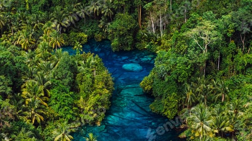 Preview: Most transparent lake with blue fresh water in Indonesia. Drone above view