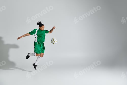Preview: Athletic Woman Juggling Soccer Ball In Studio