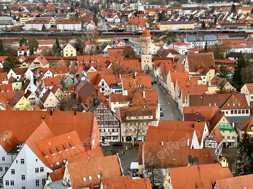 Preview: Aesthetic Geometric Pattern From Roofs Old Town Orange Red Colored Shingle In Nordlingen Germany