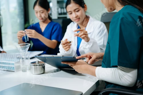 Preview: Medical technology network team meeting concept. Doctor hand working with smart phone