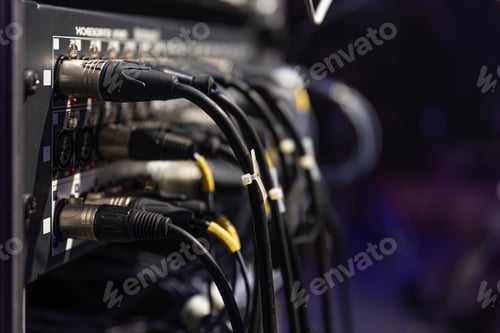 Preview: Sound connectors included in the audio mixer close up.