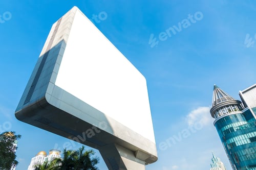 Preview: Big blank billboard for advertisement with blue sky background.