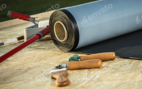 Preview: Roll of EPDM Roofing Rubber Material and Some Tools