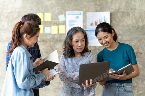 Preview: Diverse businesspeople negotiate at office meeting discussing startup project with clients, company
