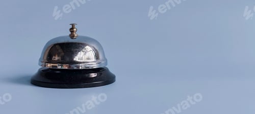 Preview: Classic Service Bell on Blue Background with Copy Space