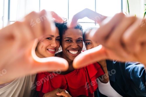 Preview: Three mixed race hispanic and black women bonding at home