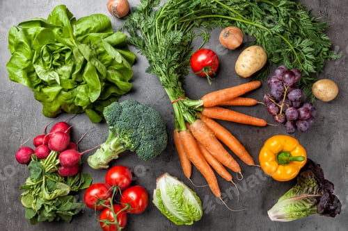 Preview: Fresh organic vegetables on rustic background