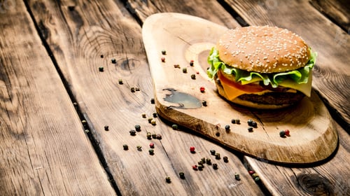 Preview: Fresh Burger with cheese, meat and vegetables.