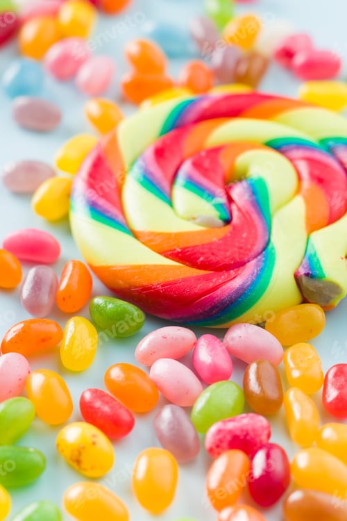Preview: Sweet jelly beans and lollipop.