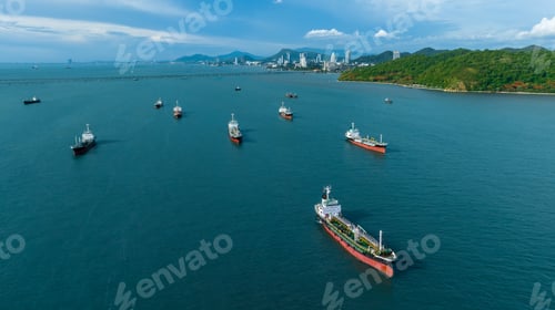 Preview: Aerial top view ship tanker crude oil on the sea for transportation, Sea transportation of crude oil