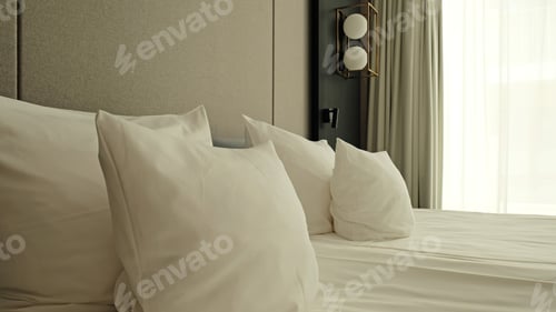 Preview: Close-up fragment of bedroom with empty bedside table, reading lamp and a USB socket