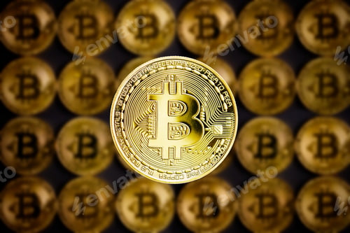 Preview: Golden bitcoins . Cryptocurrency.