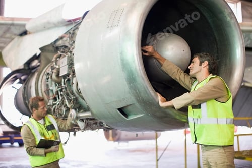 Preview: Aircraft workers checking airplane