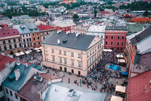Preview: Old town. Cityscape of old townhouses. View from tower. Center of town. Architecture