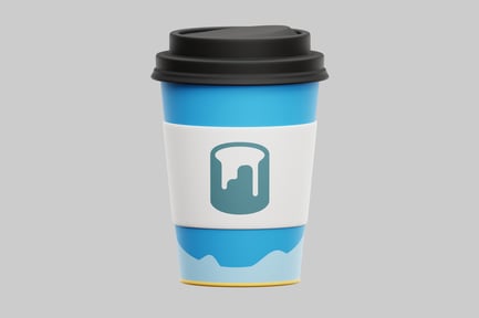 Vorschau: Kaffeetasse mit weißer Hülle und blauem Logo