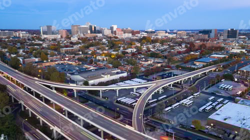 Preview: Static Shot Over Highways and Downtown City Skyline Wilmington Delaware
