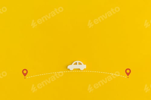 Preview: Toy car on a yellow background. Top view. Flat lay.