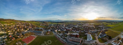 Preview: Aerial panorama view to lake Zug and Swiss Alps with Mettmenstetten, Switzerland