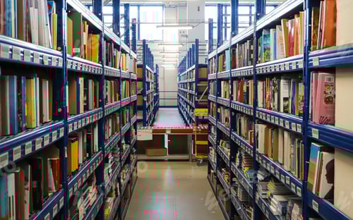 Preview: shelving inside a logistics warehouse for book storage