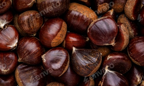 Preview: Fresh edible chestnuts, autumn harvest, top view