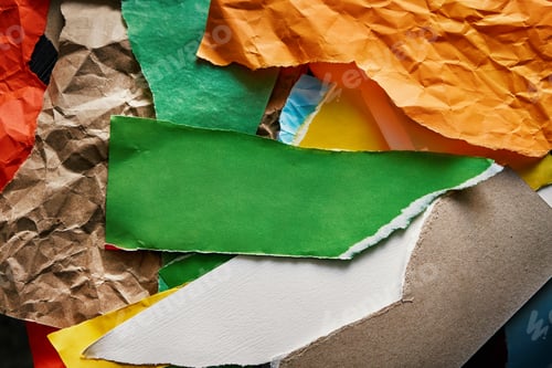 Vista previa: Superficie de papeles de colores rasgados y arrugados con espacio para texto