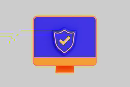 Vorschau: Computerbildschirm mit blauem Bildschirm, orangefarbenem Rand und Schildsymbol.