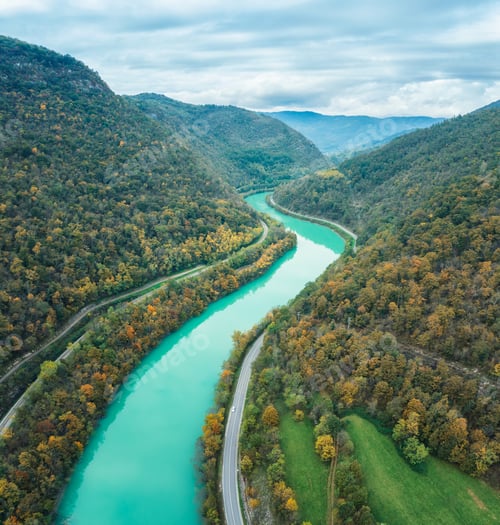 Preview: Aerial view of Soca river in Slovenia