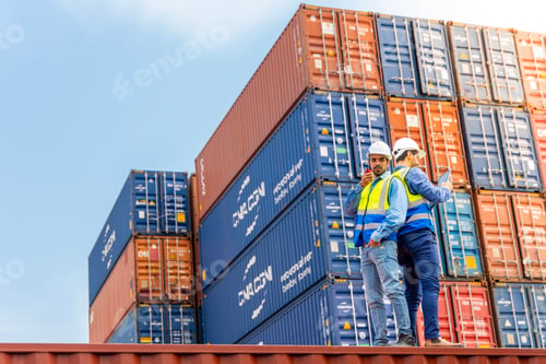 Preview: Two male engineers in a container shipping company Consulting