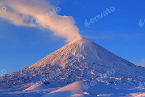Preview: Active Volcano of Kamchatka: Eruption Klyuchevskoy Volcano at Sunrise