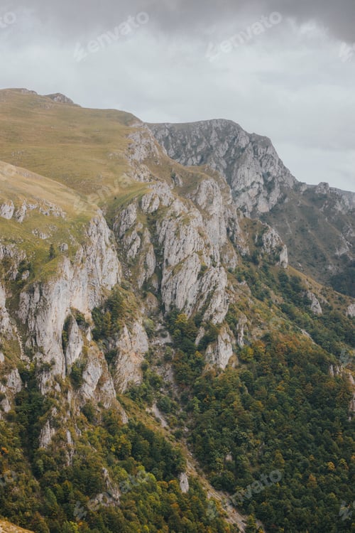 Preview: High angle shot of rocky mountains in Vlasic, Bosnia on a gloomy day