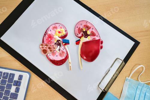 Preview: Top view of kidney anatomy for education - Organ donation concept in hospital