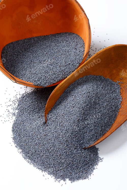Preview: Poppy Seeds Spill from Wooden Scoop and Bowl