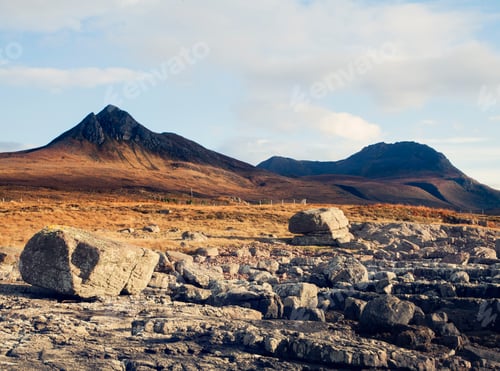 Preview: Rocks, boulders and mountain, Assynt, North West Highlands, Scotland, UK