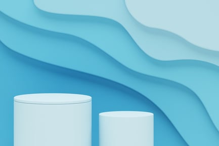 Preview: Minimal Blue Podium Scene with Layered Abstract Wave Background