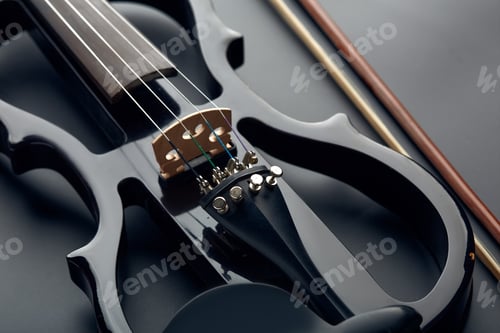 Preview: Modern electric violin and bow, closeup view